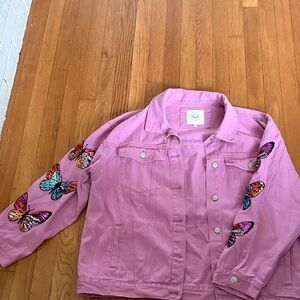 Fantastic Fawn Pink Jean Jacket with Butterfly Accents